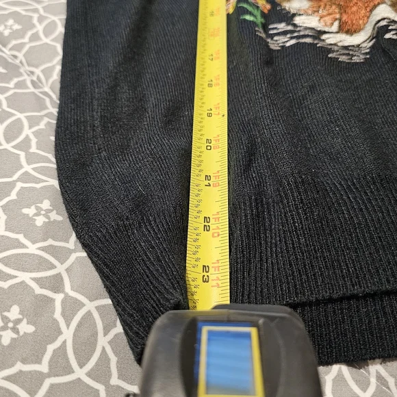 Black V-Neck Sweater with Embroidered Dog Design - Picture 10 of 11